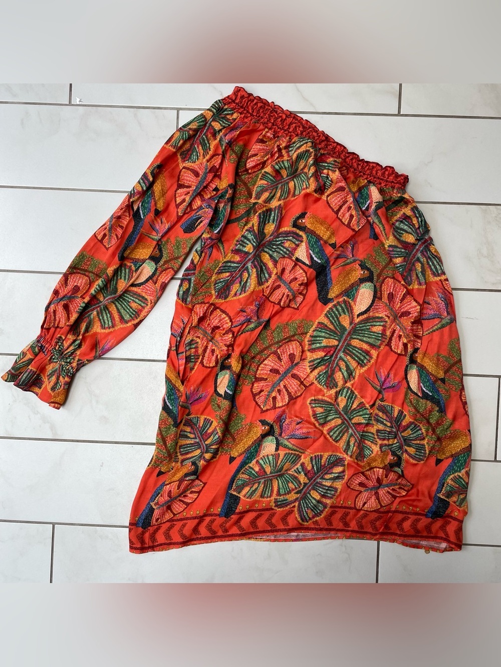 Farm Rio Fiji One-Shoulder Mini Dress Anthropologie Stretchy Comfort Size XS - Picture 8 of 11